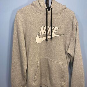 Men’s Light Gray and White Big Logo Nike Hoodie Size Medium